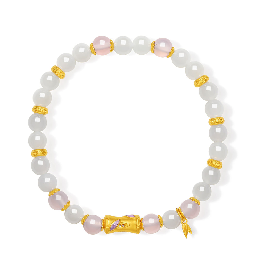 "Chinese Culture Collection - Dan Qing" 24K Gold Beaded Bracelet Hetian Jade 5.8-6.3mm Diamond 0.0015ct Chalcedony Bamboo 2.3-4g Y1940423