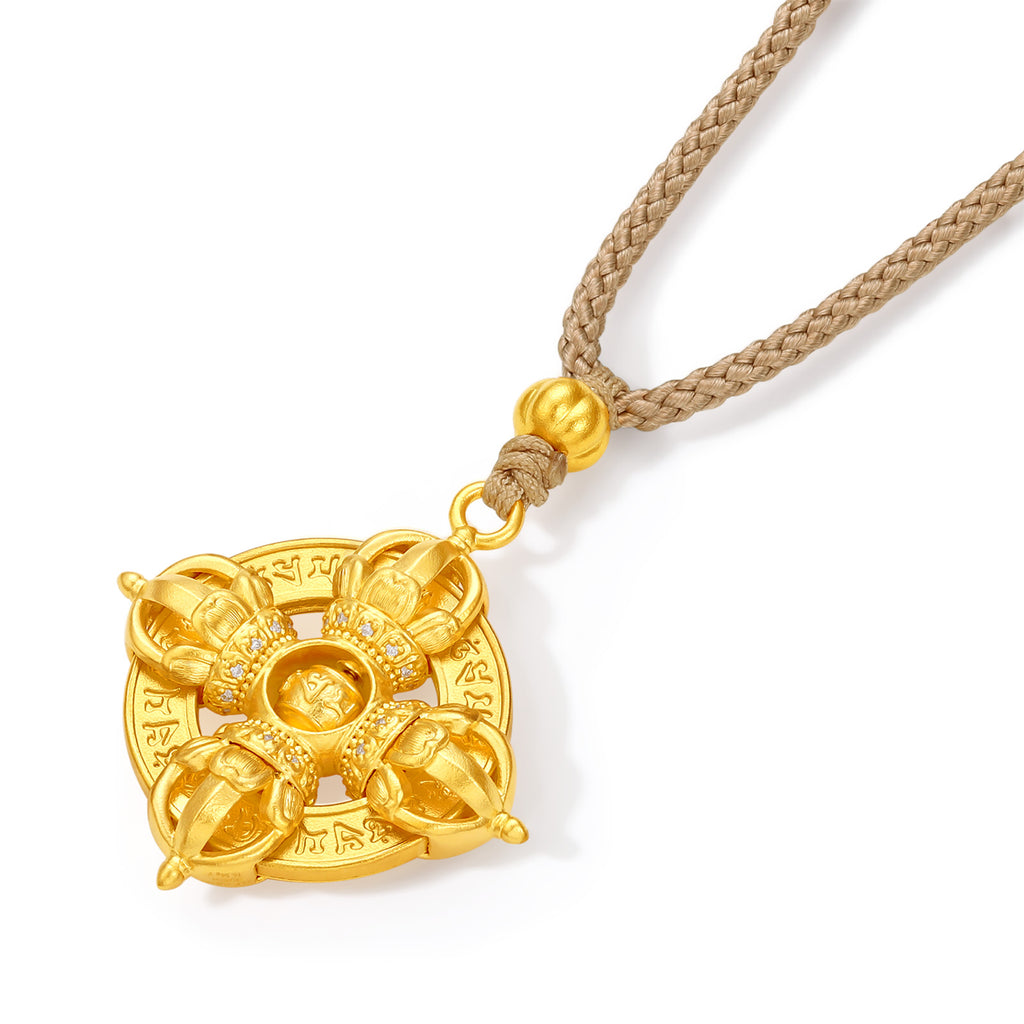 "Jiuhua Mountain" 24K Gold Diamond Rotatable Vajra Square Pendant 0.002ct W0434747