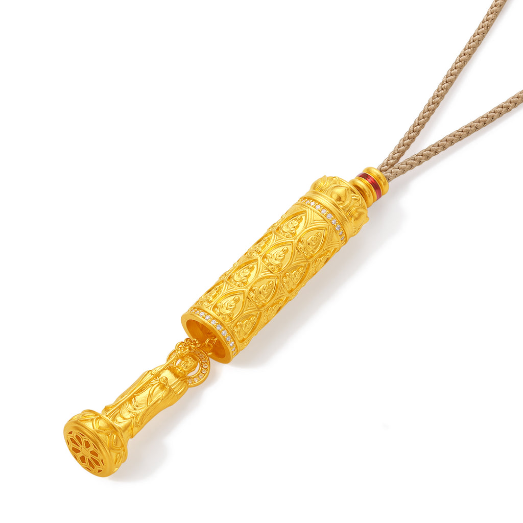 "Jiuhua Mountain" 24K Gold Diamond Cylinder Buddha Pendant 0.0032ct W0429872
