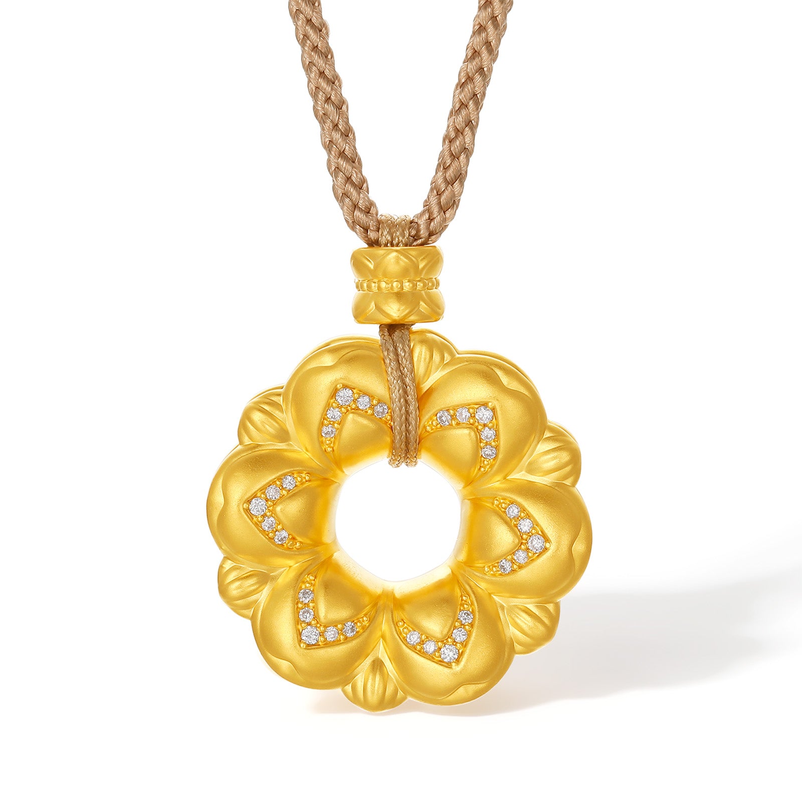 "Jiuhua Mountain" 24K Gold Diamond Lotus Flower Ring Pendant 0.0033ct W0436216