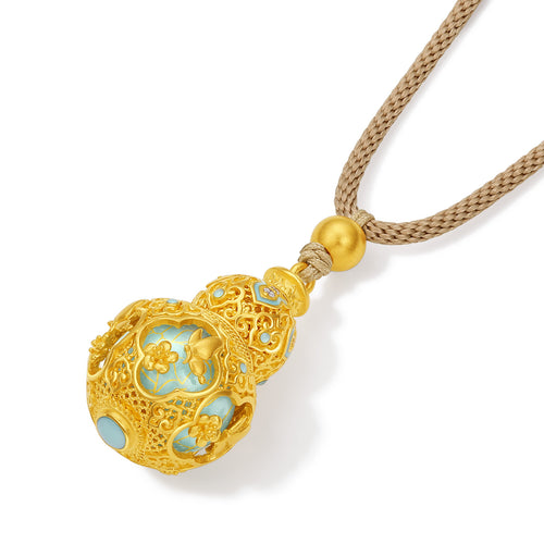 "Chinese Culture Collection - Ru Ware" 24K Gold Pendant Diamond 0.007ct 0.003ct Gourd 11.7-13.7g W0450032