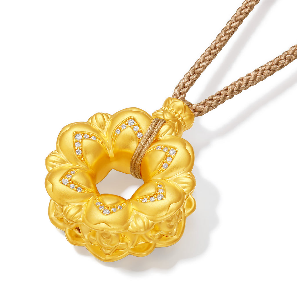"Jiuhua Mountain" 24K Gold Diamond Lotus Flower Ring Pendant 0.0033ct W0436216