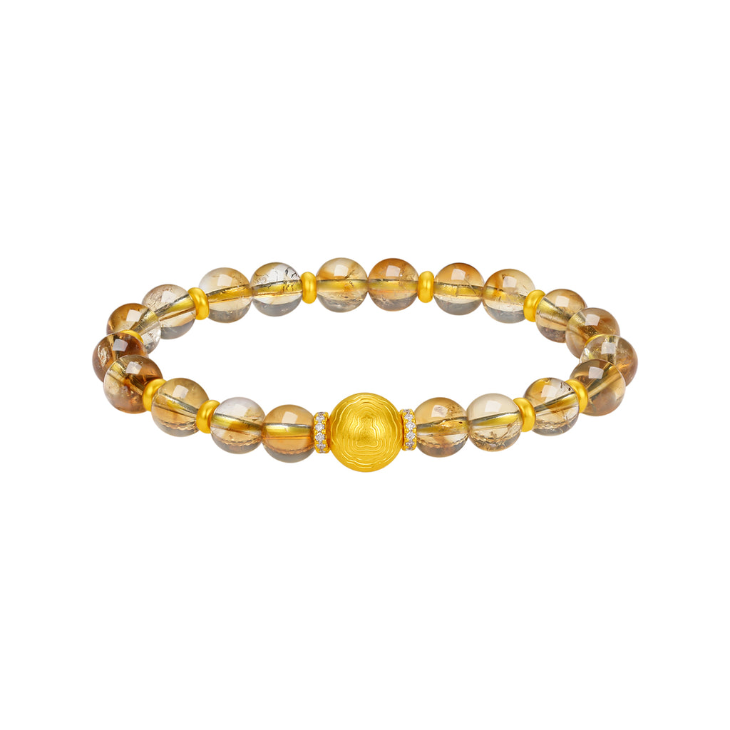 24K Gold Beaded Bracelet Citrine 7.5-8mm Diamond 0.007ct 3.5-5.5g J1930214