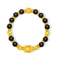 "Jiuhua Mountain" 24K Gold Small Leaf Red Sandalwood Beaded Bracelet Diamond Buddha Charm W1929456