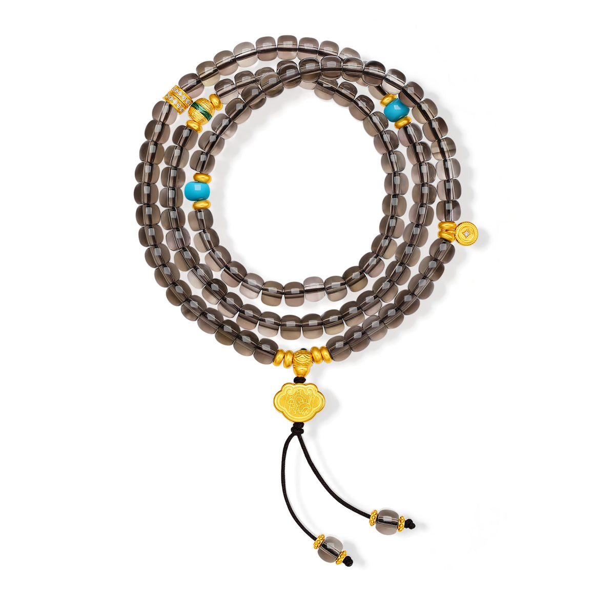 "Chinese Culture Collection - Dan Qing" 999 24K Gold Beaded Bracelet Crystal 6-6.5*4.8*5.3mm Diamond 0.0072ct Turquoise 0 Gourd 5.5-8.5g J1950051