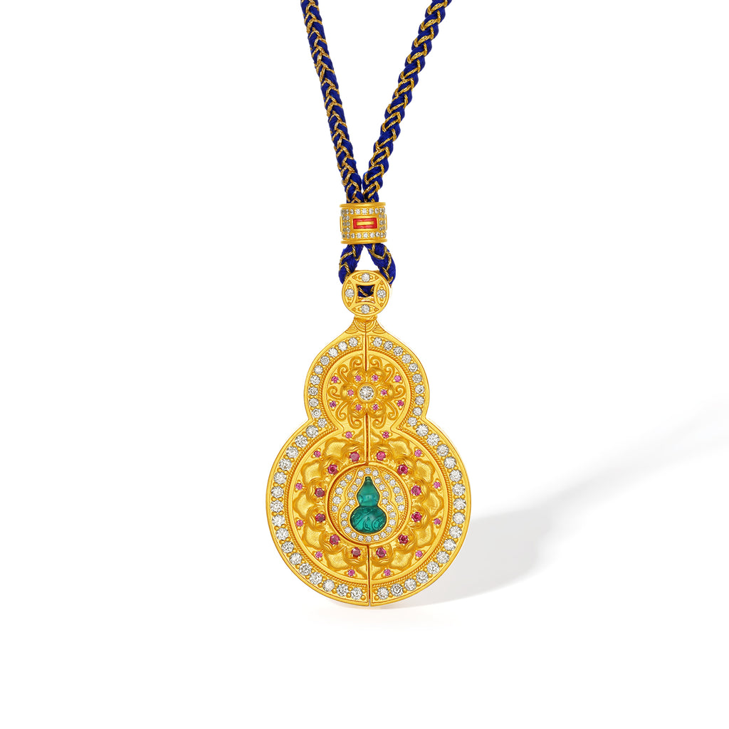 "Chinese Culture Collection - Dan Qing" 999 24K Gold  String Pendant Diamond 0.006ct Ruby 0.0081ct 40-46g W0450079