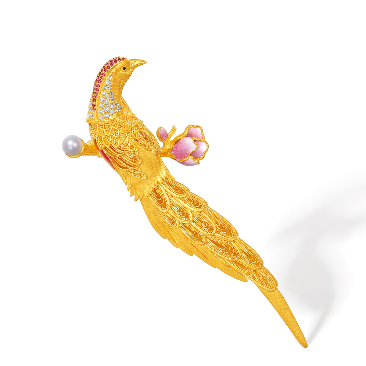 "Chinese Culture Collection - Dan Qing" 999 24K Gold Brooch Diamond 0.0088ct Aquamarine 0.0025ct Ruby 4-4.5mm 32-37g W2249945