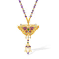 "Chinese Culture Collection - Dan Qing" 999 24K Gold String Pendant Necklace Amethyst 1.8-7.5mm Diamond 0.0042ct Freshwater Pearl 0.78ct Butterfly 50-56g J0650024