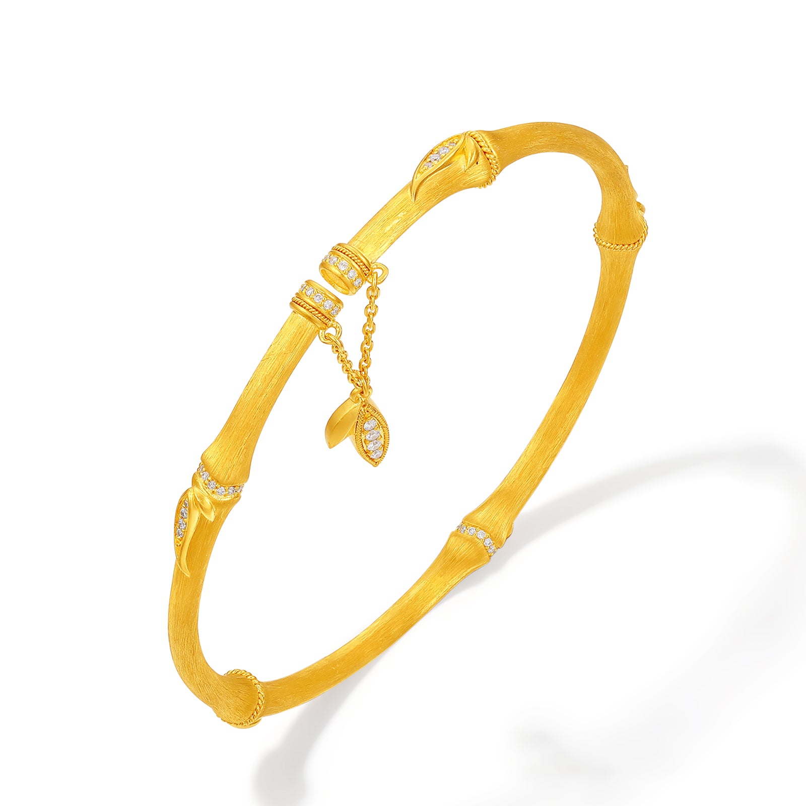 "Chinese Culture Collection - Dan Qing" 24K Gold Bangle Bracelet Diamond 0.0034ct Bamboo 31-37.5g W1036538