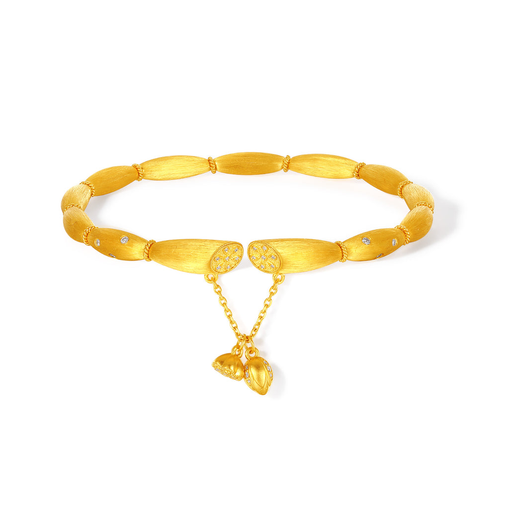 "Chinese Culture Collection - Dan Qing" 24K Gold Bangle Bracelet Diamond 0.0043ct Lotus Seedpod 24.5-29.5g W1036333
