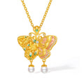 "Chinese Culture Collection - Dan Qing" 24K Gold Pendant Necklace Diamond 0.004ct Pearl 3.5-4mm Butterfly 14.8-17.8g W0636728