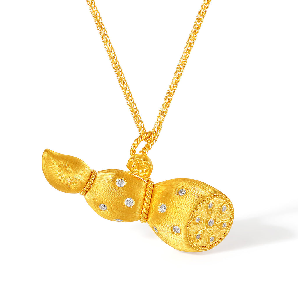 "Chinese Culture Collection - Dan Qing" 24K Gold Pendant Necklace Diamond 0.0073ct 0 0 Lotus Root 10.5-13.5g W0636432