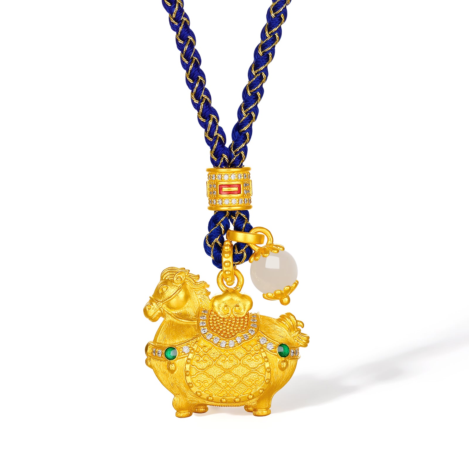 "Chinese Culture Collection - Dan Qing" 24K Gold Pendant Braided Rope Diamond 0.0024ct Hetian Jade 5.8-6.3mm    Horse 15.5-18g W0436250