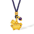 "Chinese Culture Collection - Dan Qing" 24K Gold Pendant Braided Rope Diamond 0.0026ct Amethyst 6-6.5mm Horse 16-18.5g W0436248