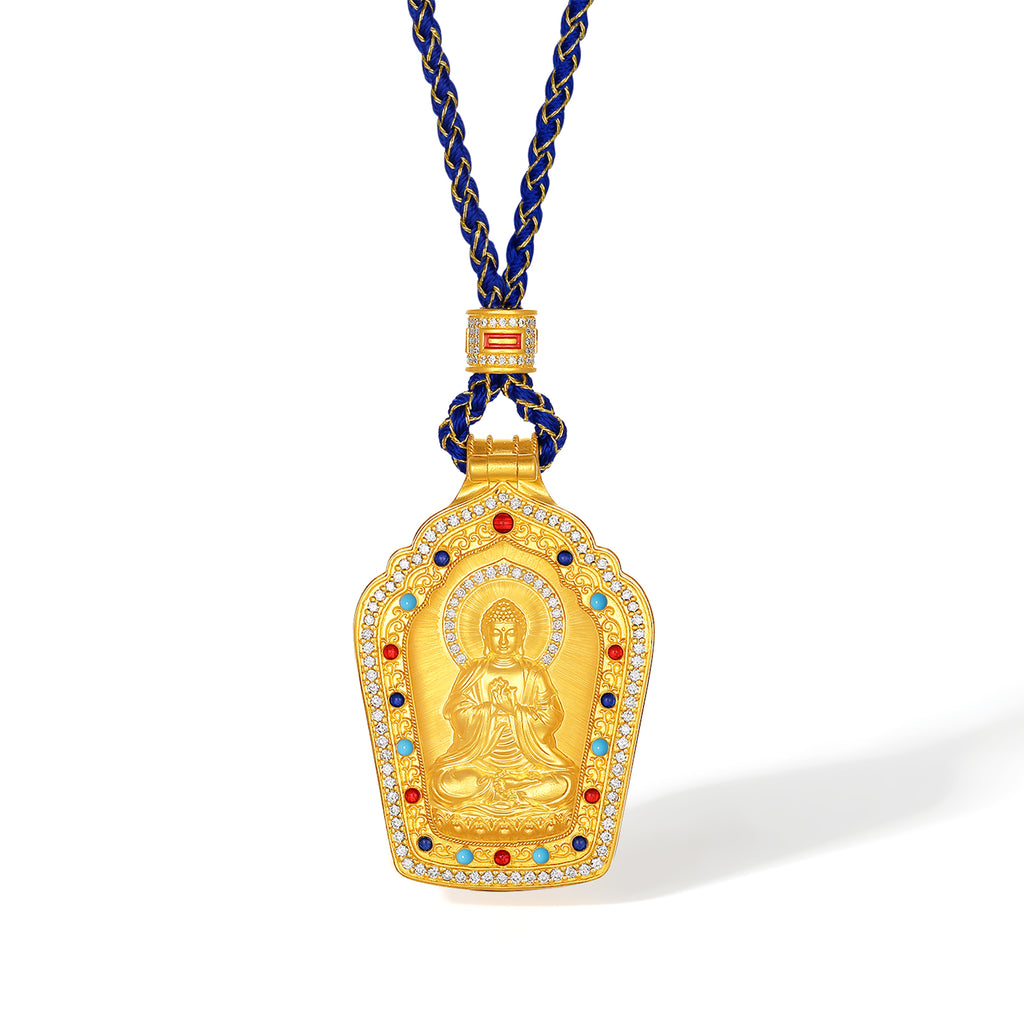 "Chinese Culture Collection - Dan Qing" 24K Gold Pendant Braided Rope Diamond 0.0032ct Crystal 16.6*25.6*0.7mm   Buddha 34.5-39.5g W0436616