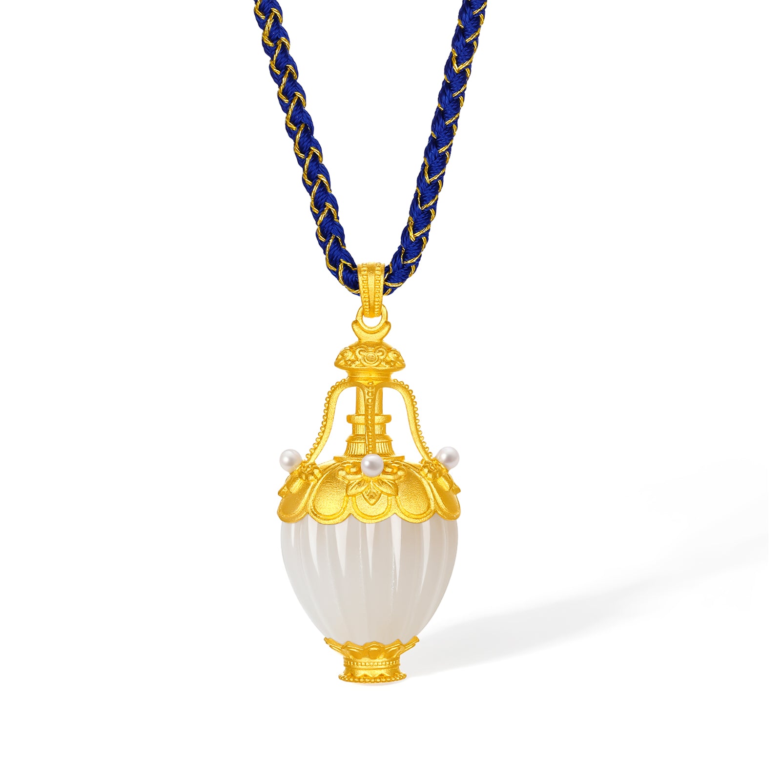 "Chinese Culture Collection - Dan Qing" 24K Gold Pendant Braided Rope Hetian Jade 38.5*19mm Pearl 2-2.5mm Vase 11.2-14.7g Y0436331