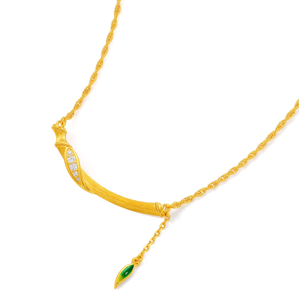 "Chinese Culture Collection - Dan Qing" 24K Gold Pendant Necklace Diamond 0.011ct Bamboo 7.3-9.3g W0636315