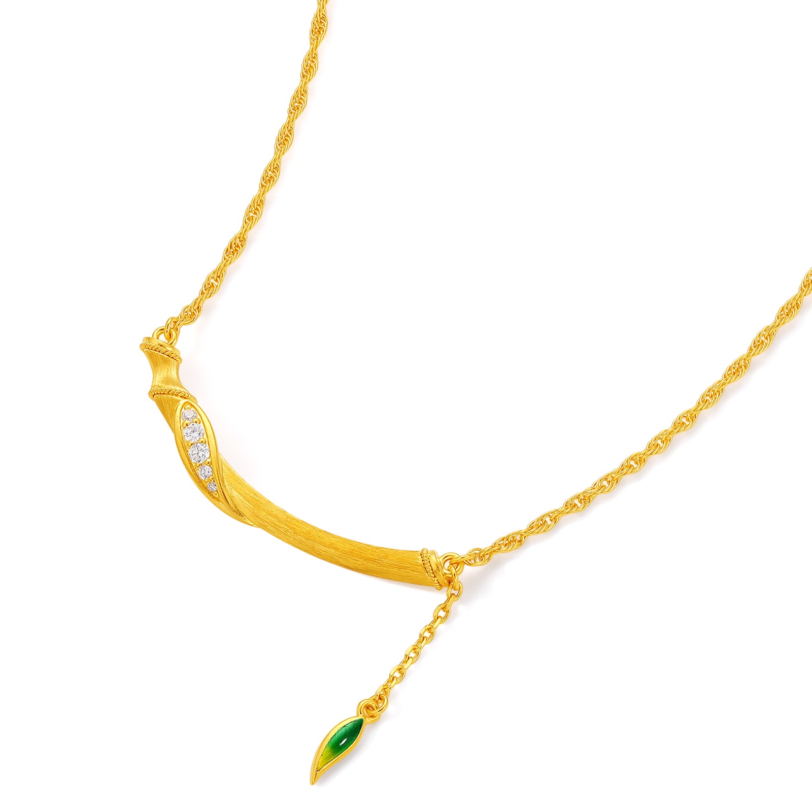 "Chinese Culture Collection - Dan Qing" 24K Gold Pendant Necklace Diamond 0.011ct Bamboo 7.3-9.3g W0636315