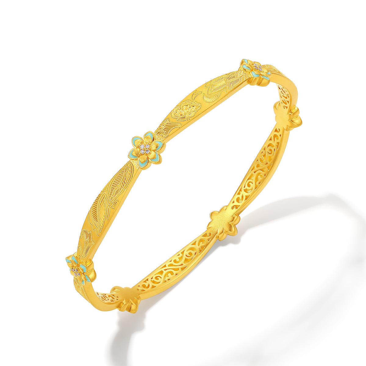 "Chinese Culture Collection-Song Brocade" 999 24K Gold Bangle Bracelet Diamond 0.0025ct 25.55-35.55g W1086879