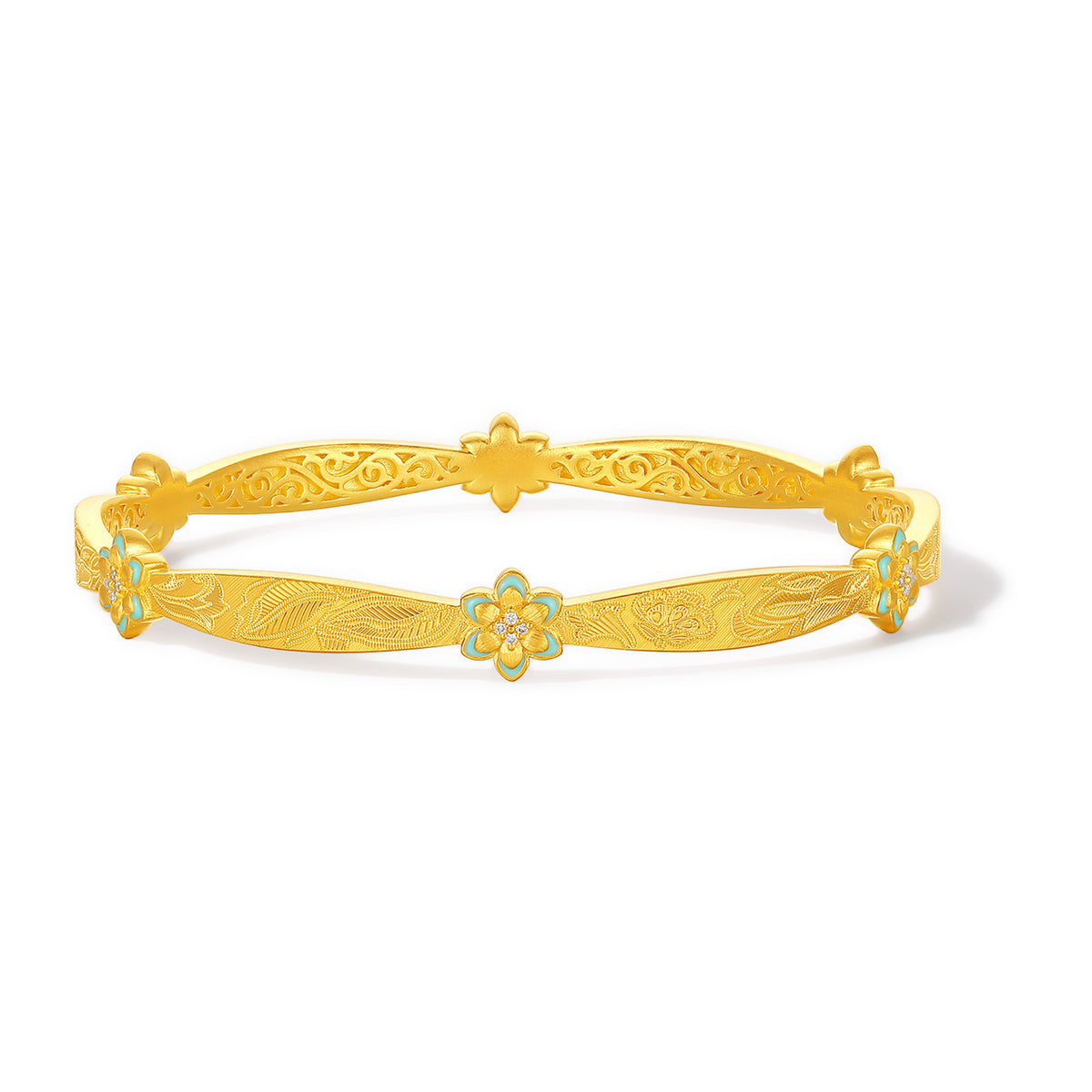 "Chinese Culture Collection-Song Brocade" 999 24K Gold Bangle Bracelet Diamond 0.0025ct 25.55-35.55g W1086879