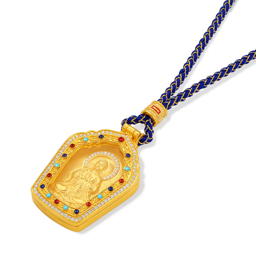 "Chinese Culture Collection - Dan Qing" 24K Gold Pendant Braided Rope Diamond 0.0032ct Crystal 16.6*25.6*0.7mm   Buddha 34.5-39.5g W0436616
