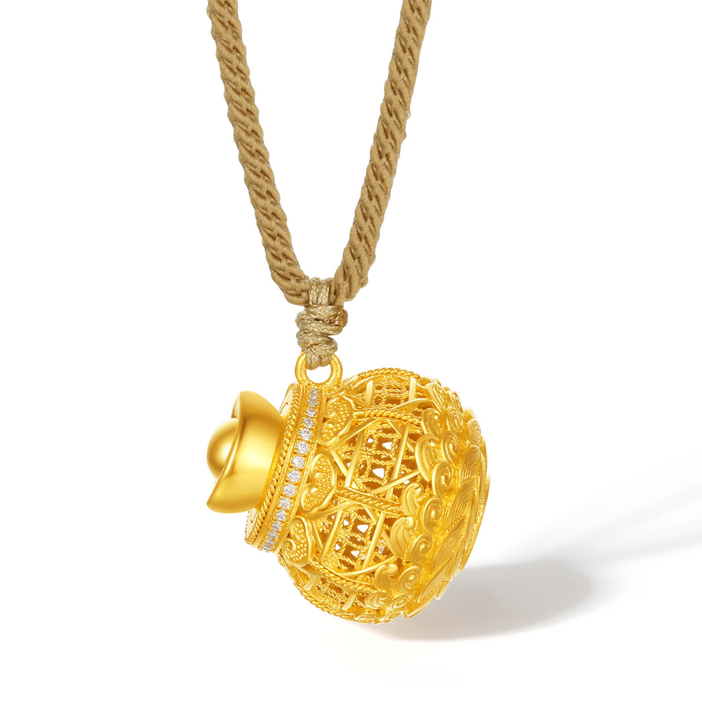 "Chinese Culture Collection - Wood Carving"  24K Gold Pendant  Diamond 0.002ct  0 Fortune Bag 8.76-11.26g W0448137