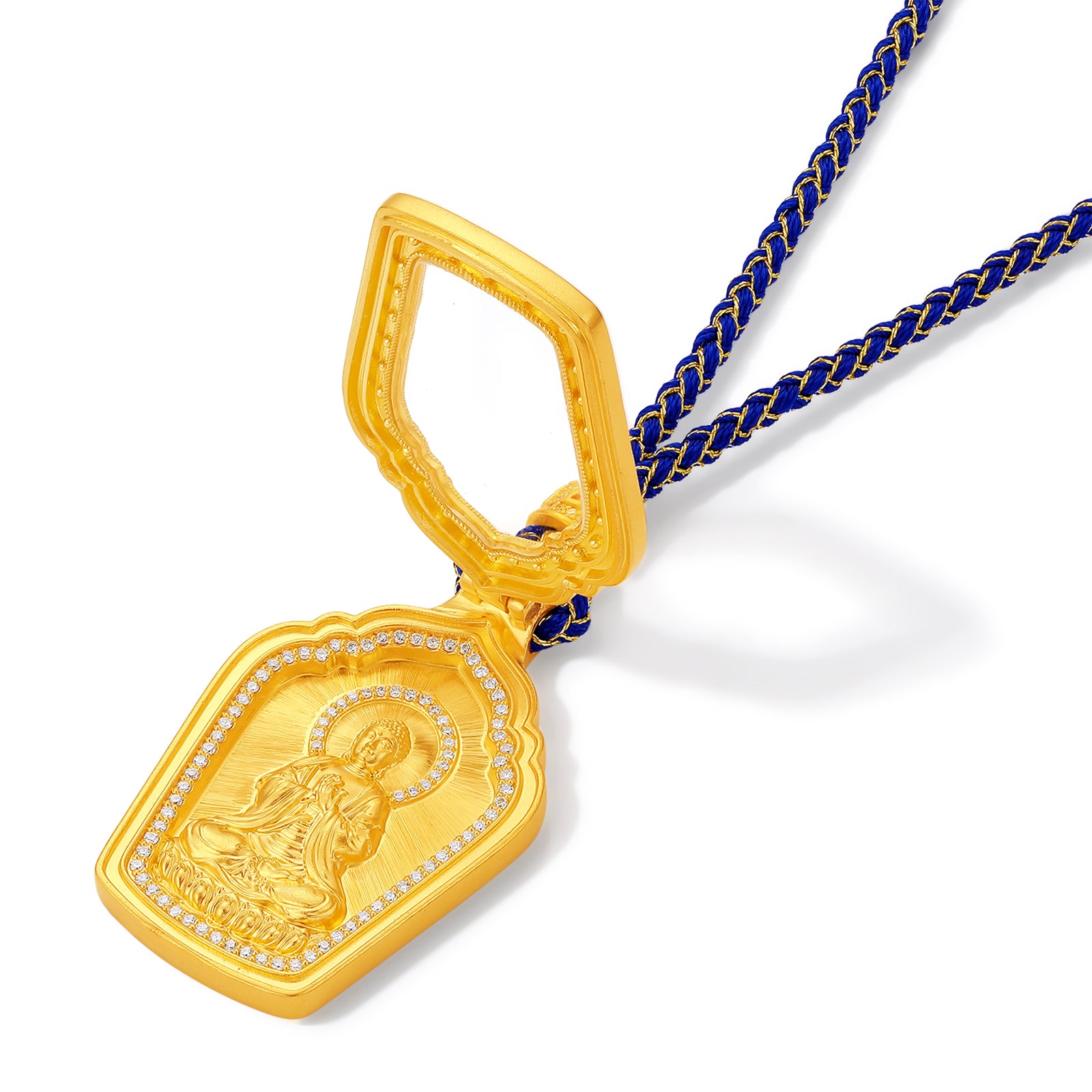 "Chinese Culture Collection - Dan Qing" 24K Gold Pendant Braided Rope Diamond 0.0032ct Crystal 16.6*25.6*0.7mm   Buddha 34.5-39.5g W0436616