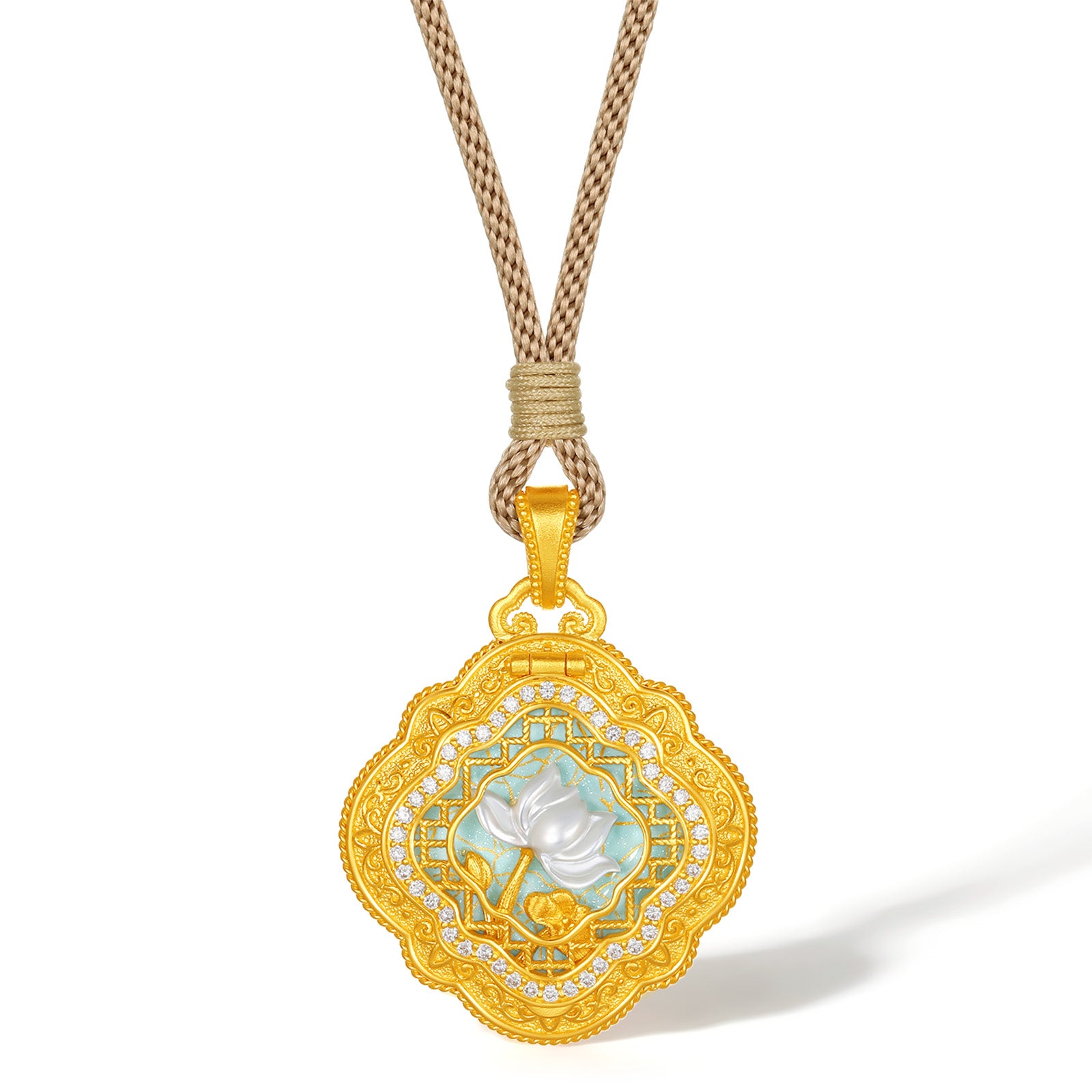 "Chinese Culture Collection - Ru Ware" 24K Gold Pendant Diamond 0.0045ct Shell Lotus 10-12g W0448093
