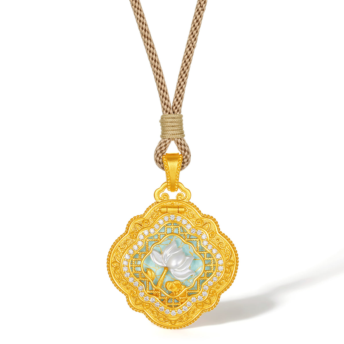 "Chinese Culture Collection - Ru Ware" 999 24K Gold Pendant0.0045ct Lotus 10-12g W0448093