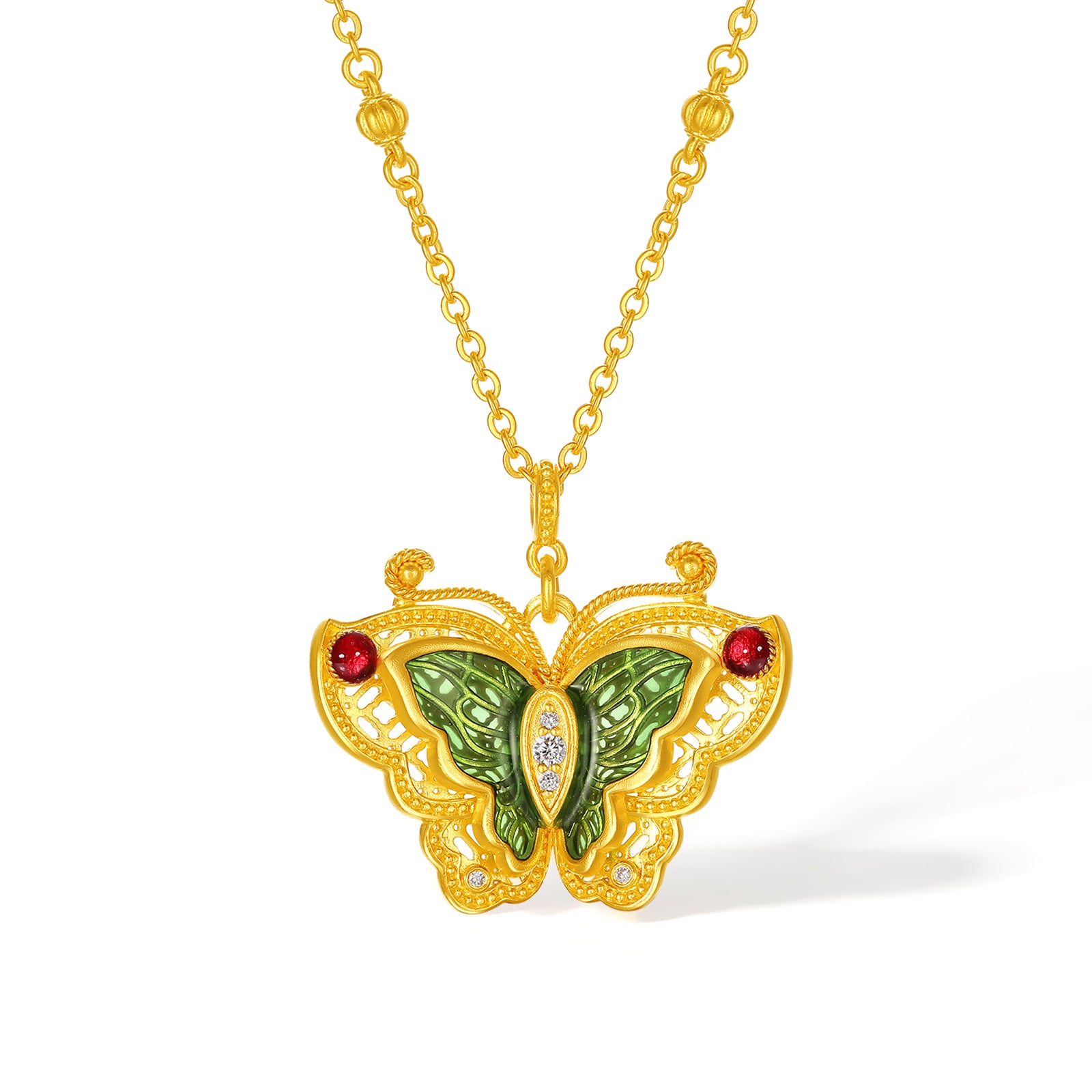 "Chinese Culture Collection - Dan Qing" 24K Gold Pendant Necklace Diamond 0.0088ct Butterfly 12.2-15.2g W0647480