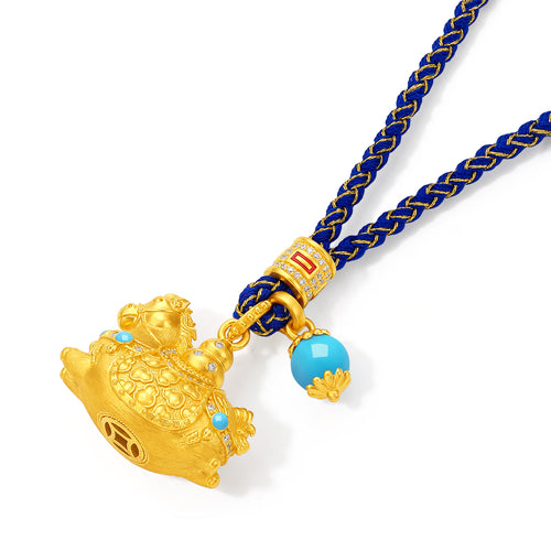 "Chinese Culture Collection - Dan Qing" 24K Gold Pendant Braided Rope Diamond 0.0024ct Turquoise 5.8-6.3mm   Horse 15-18g W0436252