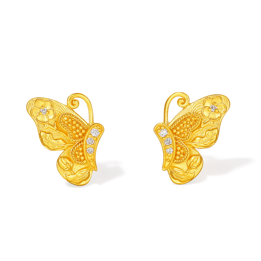 "Chinese Culture Collection - Dan Qing" 24K Gold Earrings Diamond 0.00275ct Butterfly 2-3g W0947501