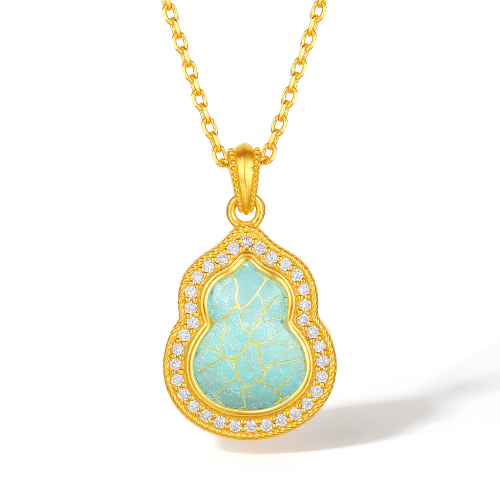 "Chinese Culture Collection - Ru Ware" 24K Gold Pendant Necklace Diamond 0.004ct Gourd 5.28-7.28g W0648071