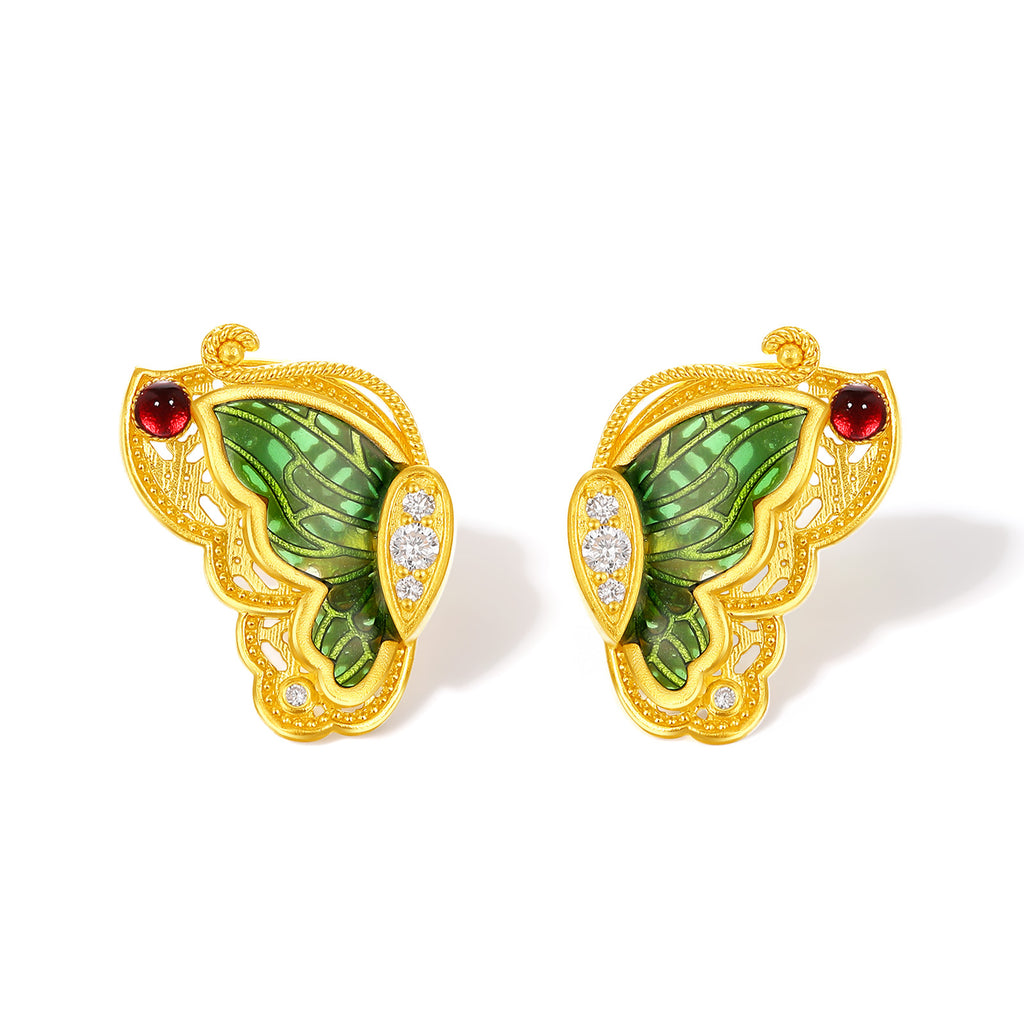 "Chinese Culture Collection - Dan Qing" 24K Gold Earrings Diamond 0.0094ct Butterfly 5.5-7.5g W0947500
