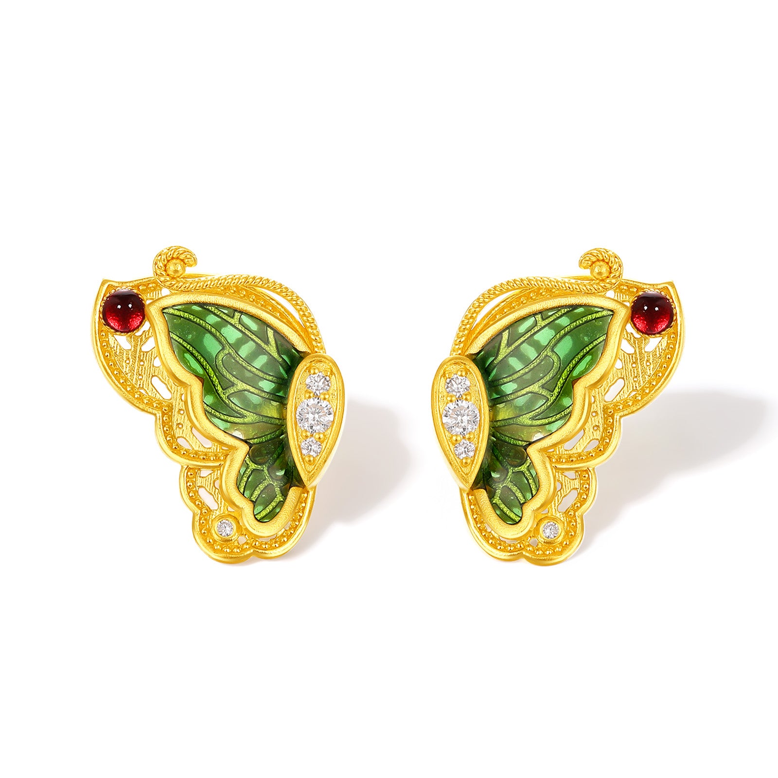 "Chinese Culture Collection - Dan Qing" 24K Gold Earrings Diamond 0.0094ct Butterfly 5.5-7.5g W0947500
