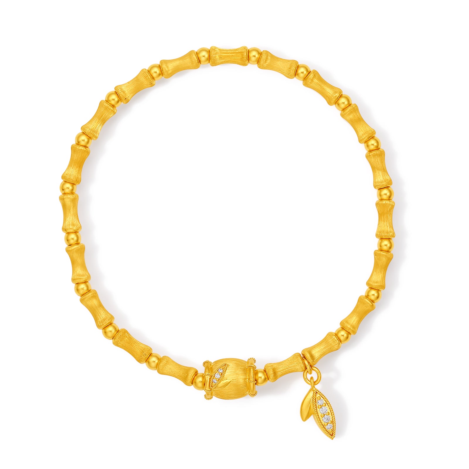 "Chinese Culture Collection - Dan Qing" 24K Gold Beaded Bracelet Diamond 0.0067ct Bamboo 11.7-14.7g W1936324