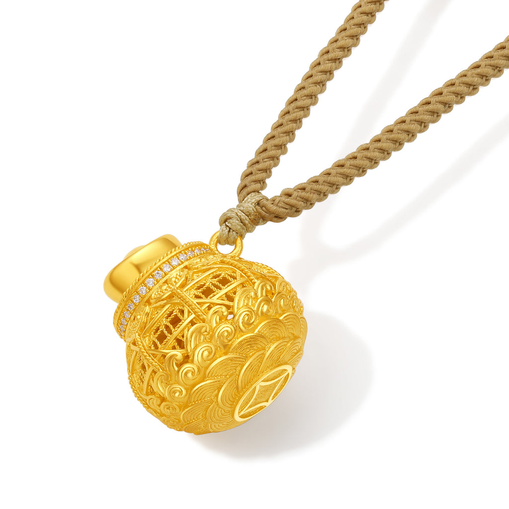 "Chinese Culture Collection - Wood Carving"  24K Gold Pendant  Diamond 0.002ct  0 Fortune Bag 8.76-11.26g W0448137
