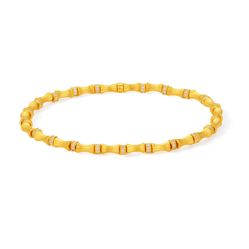 "Chinese Culture Collection - Dan Qing" 24K Gold Beaded Bracelet Diamond 0.0023ct Bamboo 7.5-9.5g W1936314