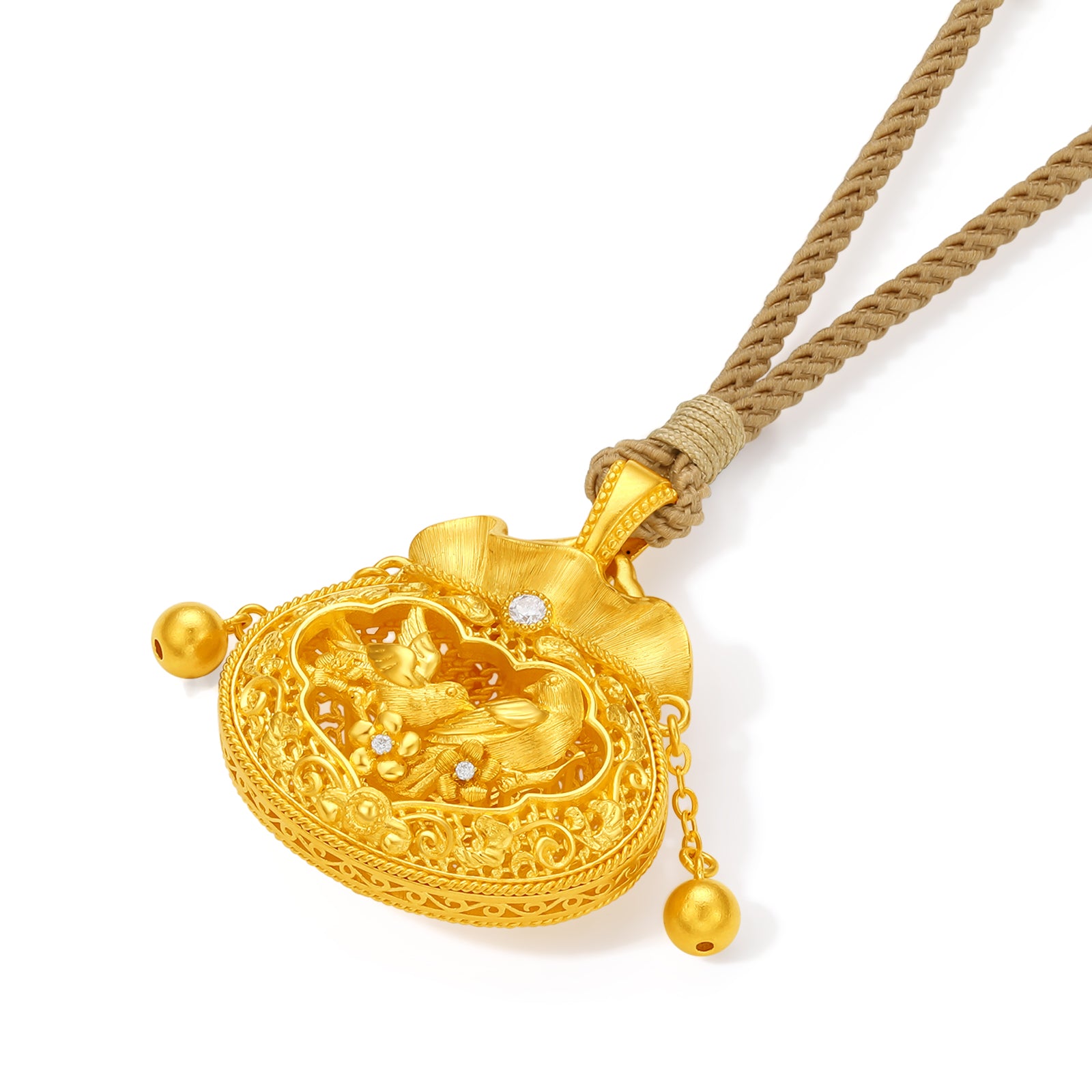 「中華文化集粹 - 木雕」24K金吊墜 鑽石0.03ct 0.005ct 招財袋 13.67-15.55克 W0448376