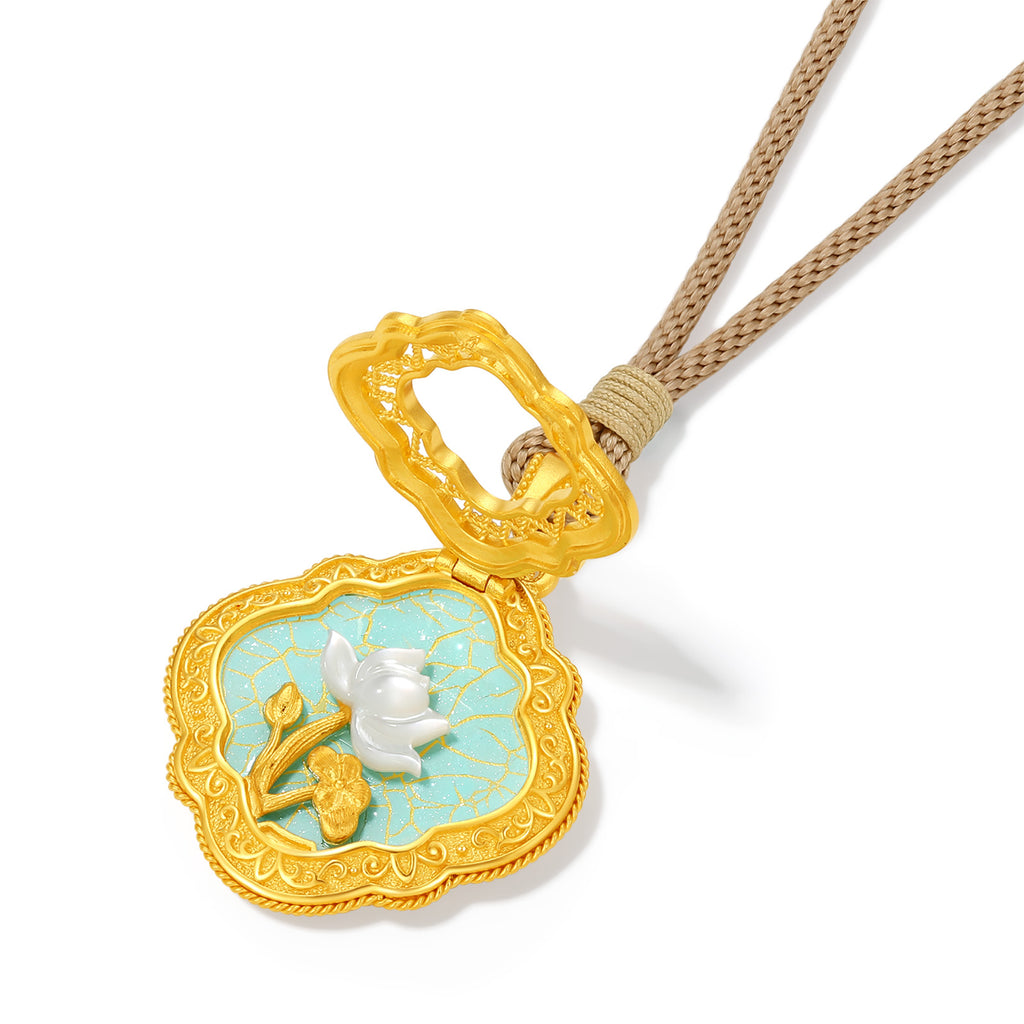 "Chinese Culture Collection - Ru Ware" 999 24K Gold Pendant0.0045ct Lotus 10-12g W0448093