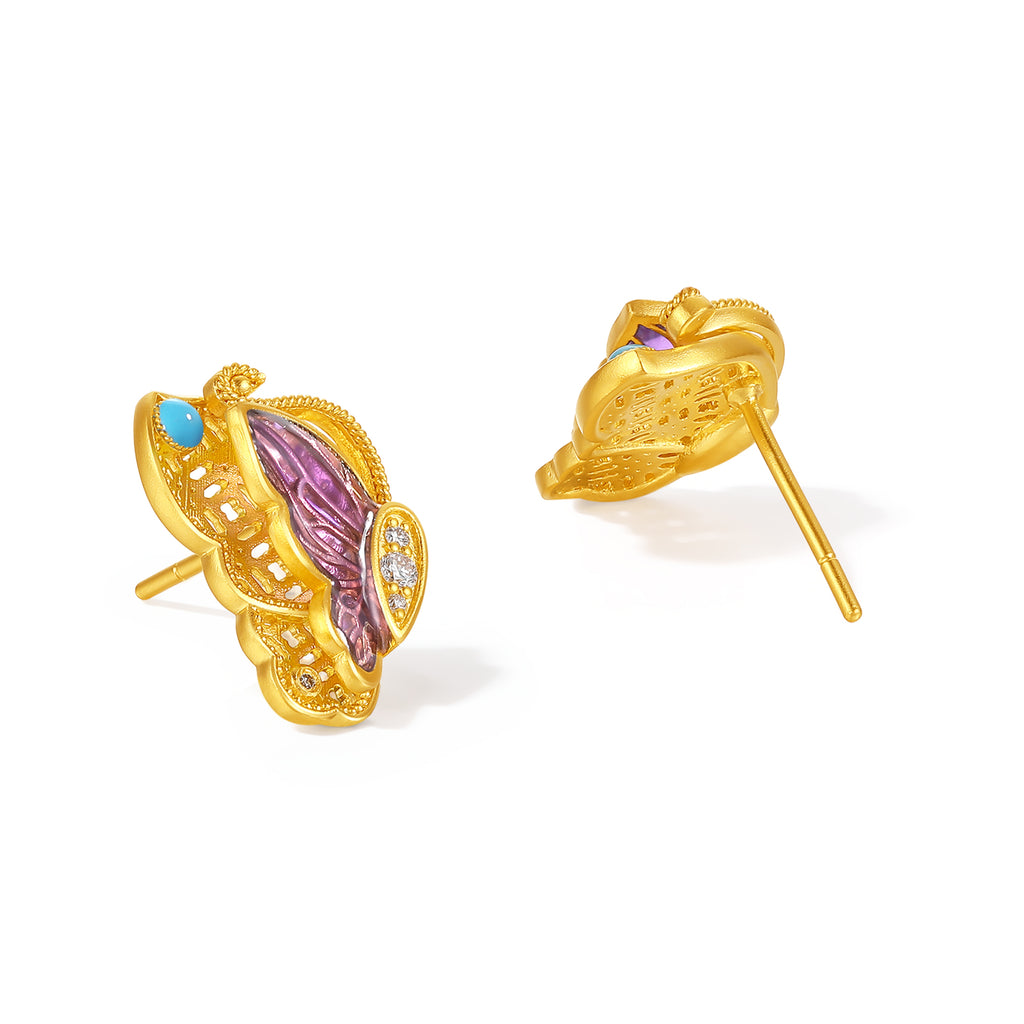 "Chinese Culture Collection - Dan Qing" 24K Gold Earrings Diamond 0.01ct Butterfly 5.4-7.4g W0936610