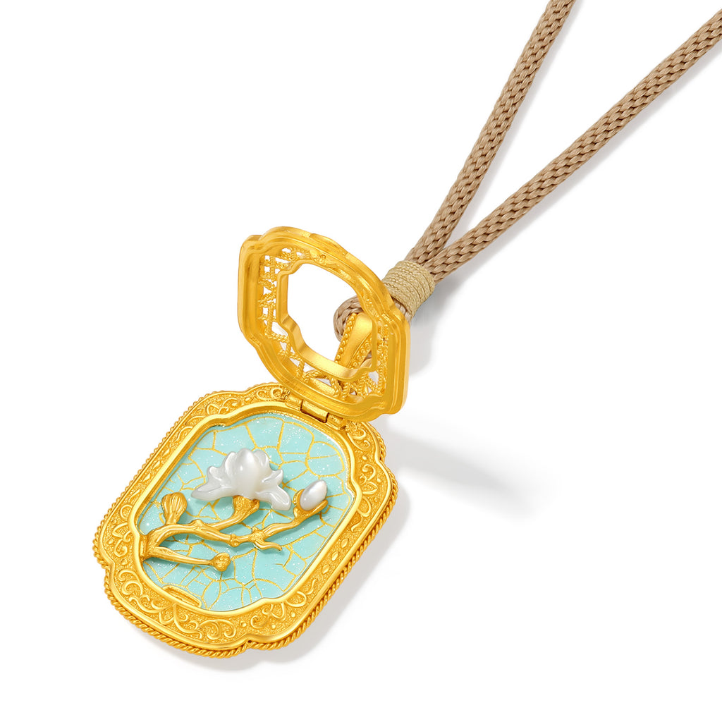 "Chinese Culture Collection - Ru Ware" 24K Gold Pendant Diamond 0.0045ct Shell Lotus 12.5-14.5g W0448091