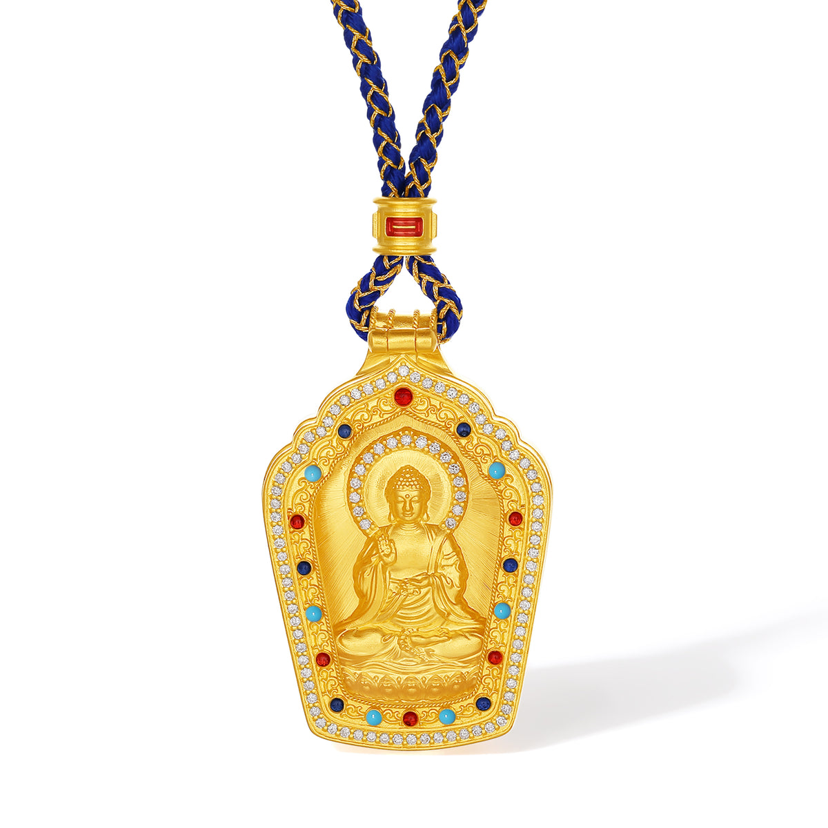 "Chinese Culture Collection - Dan Qing" 999 24K Gold String Pendant Necklace Diamond 0.0022ct Crystal 13.85*21.31*0.65mm 19.5-23.5g W0450077