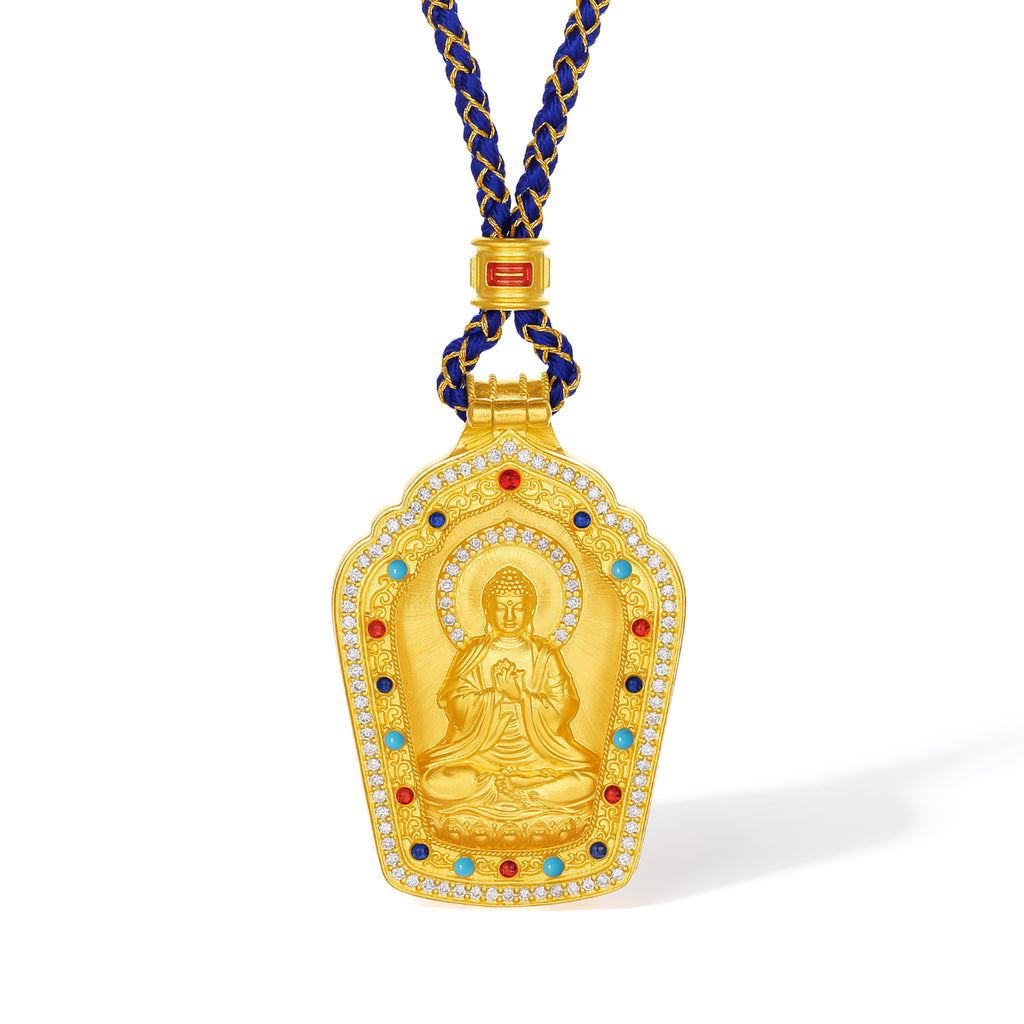 "Chinese Culture Collection - Dan Qing" 999 24K Gold  String Pendant Diamond 0.0022ct Crystal 13.85*21.31*0.65mm 19.5-23.5g W0450078