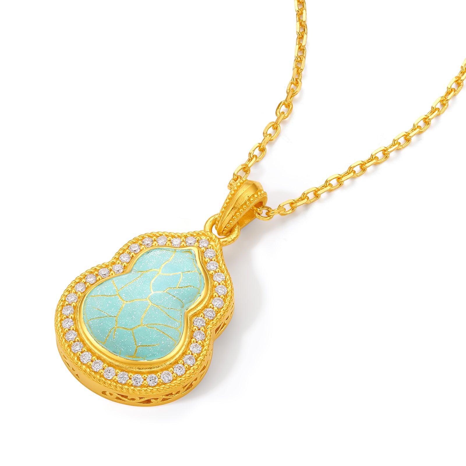 "Chinese Culture Collection - Ru Ware" 24K Gold Pendant Necklace Diamond 0.004ct Gourd 5.28-7.28g W0648071
