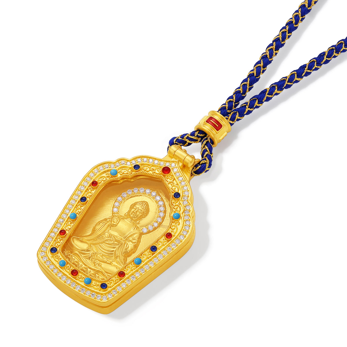 "Chinese Culture Collection - Dan Qing" 999 24K Gold String Pendant Necklace Diamond 0.0022ct Crystal 13.85*21.31*0.65mm 19.5-23.5g W0450077