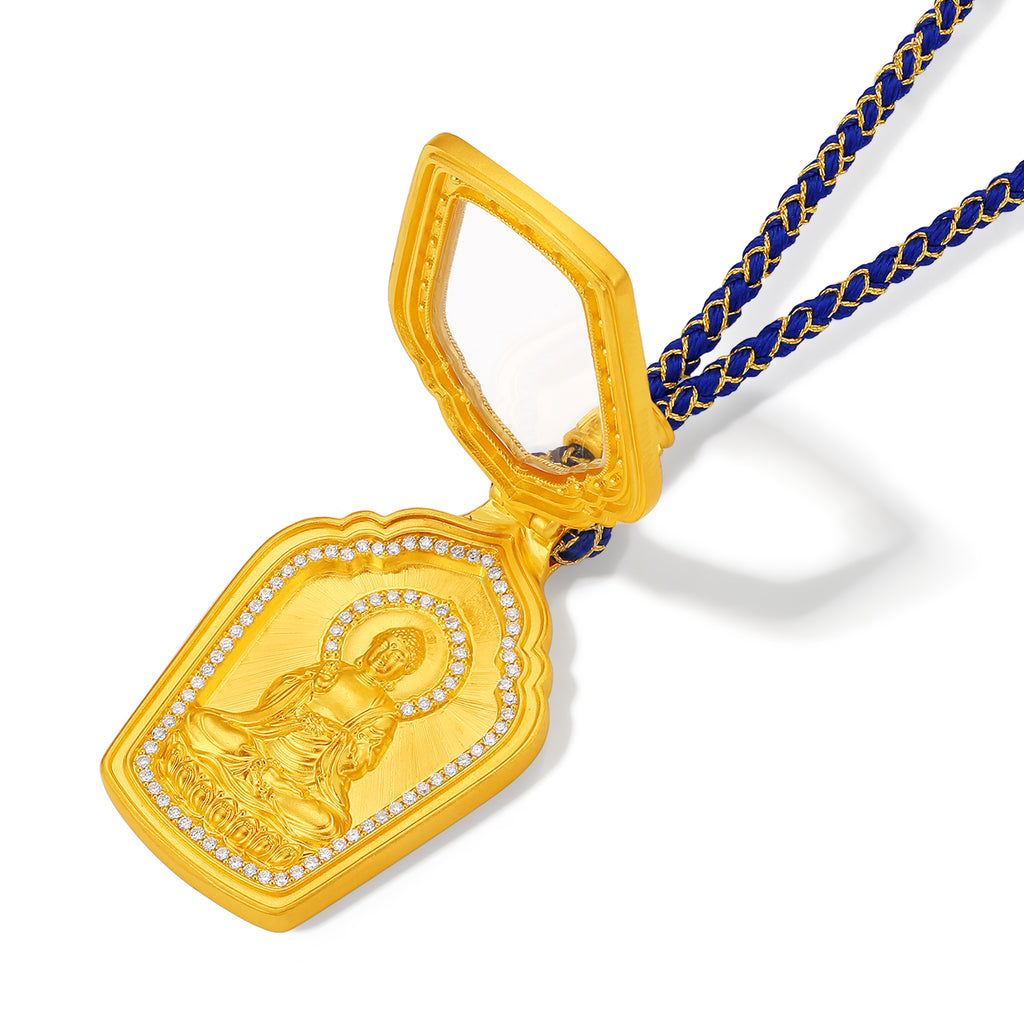 "Chinese Culture Collection - Dan Qing" 999 24K Gold String Pendant Necklace Diamond 0.0022ct Crystal 13.85*21.31*0.65mm 19.5-23.5g W0450077
