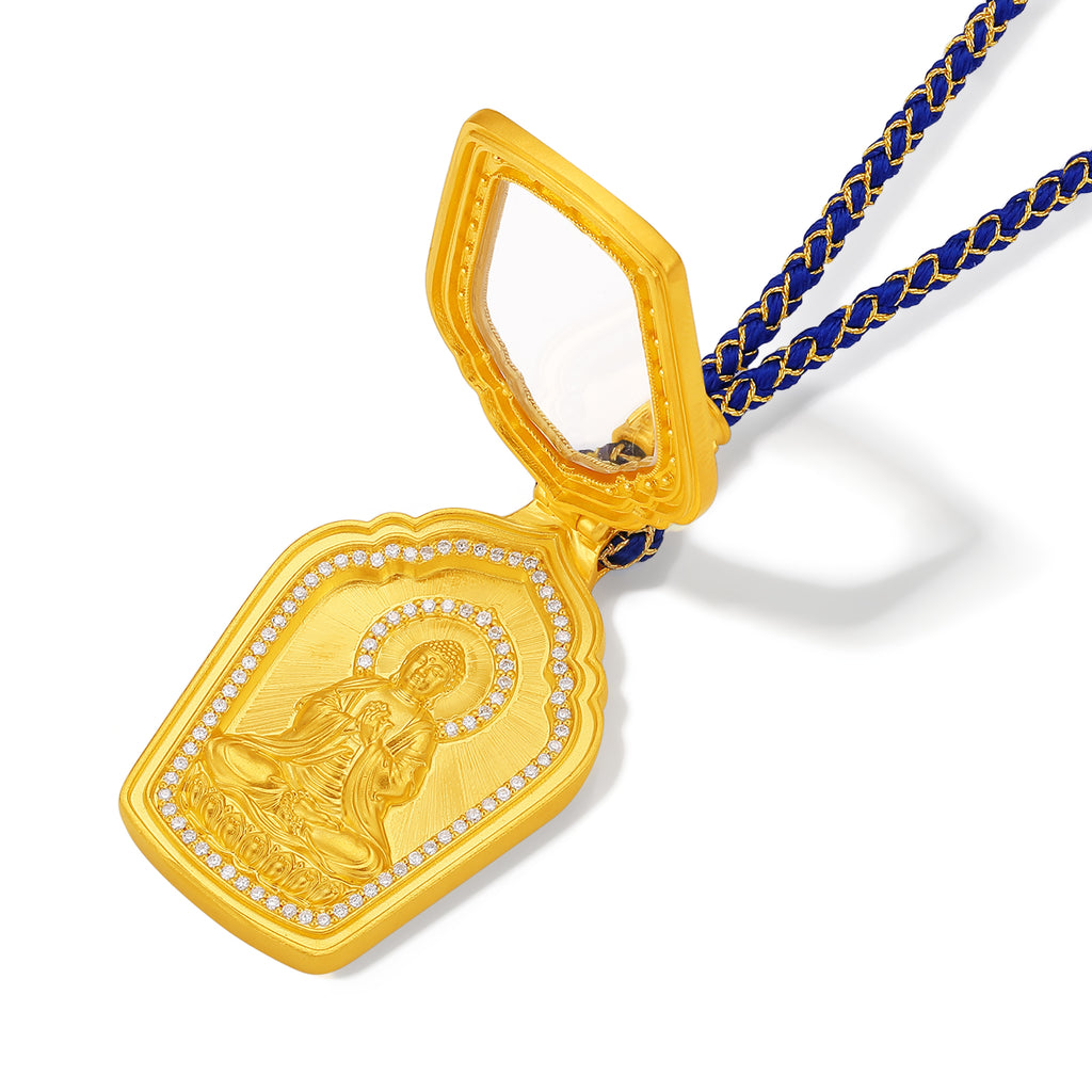 "Chinese Culture Collection - Dan Qing" 999 24K Gold  String Pendant Diamond 0.0022ct Crystal 13.85*21.31*0.65mm 19.5-23.5g W0450078