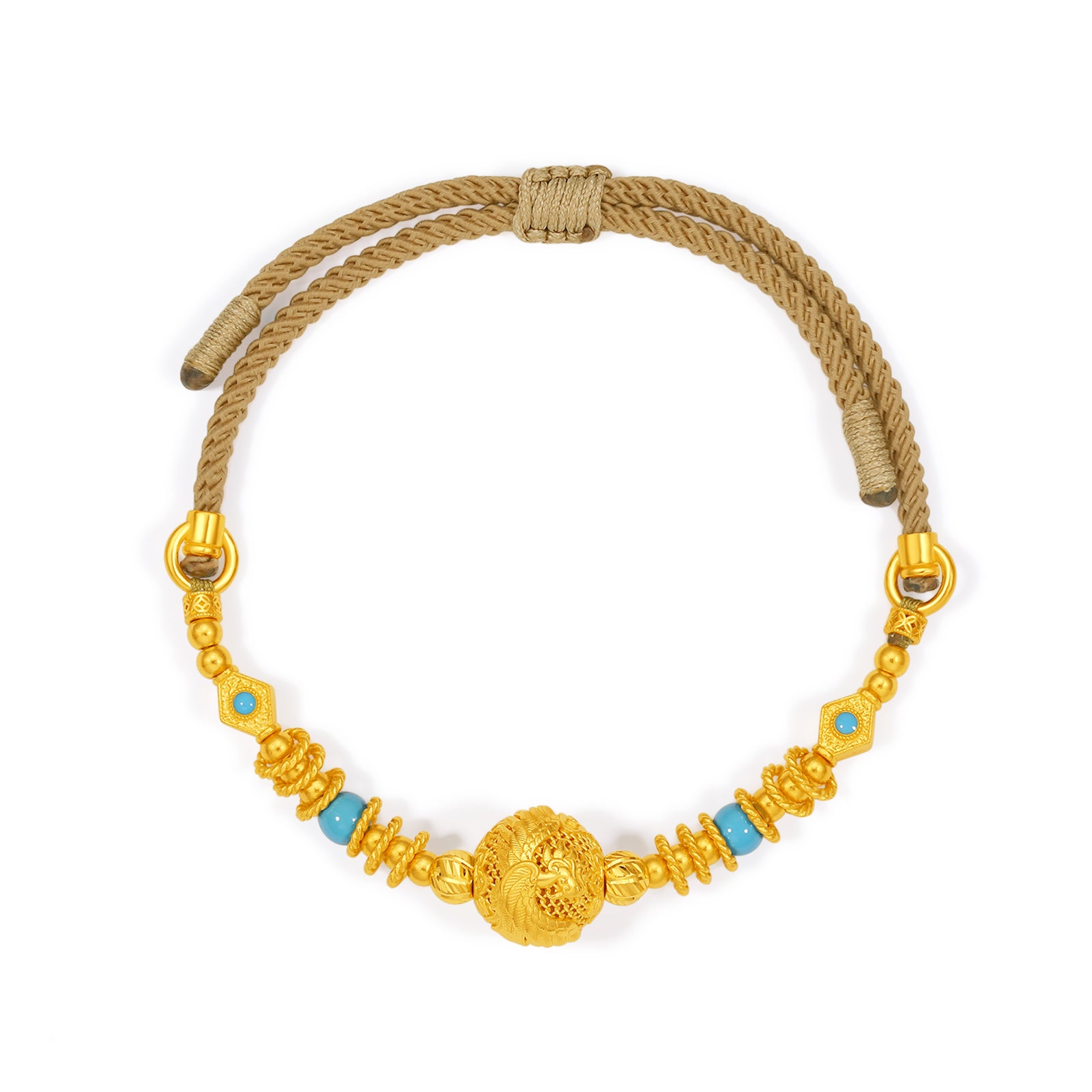 "Chinese Culture Collection - Wood Carving"  24K Gold String Bracelet   6.5-9.5g A1748373