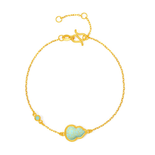 "Chinese Culture Collection - Ru Ware" 24K Gold Chain Bracelet Gourd 1.65-3.65g A0750084